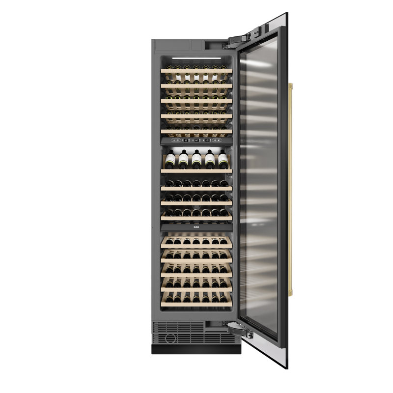 ZLINE Autograph 24 in. 12.4 cu. ft. Triple Zone 100 Bottle Column Wine Cooler in Stainless Steel Accents, Gold