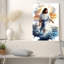 Tableau sur toile représentant Jésus marchant sur l'eau en robe blanche et ceinture bleue-22635274