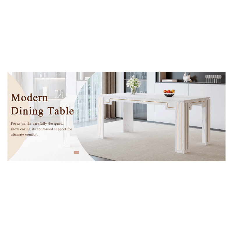 Table de salle à manger en marbre blanc 71 po avec pieds cannelés 71 po