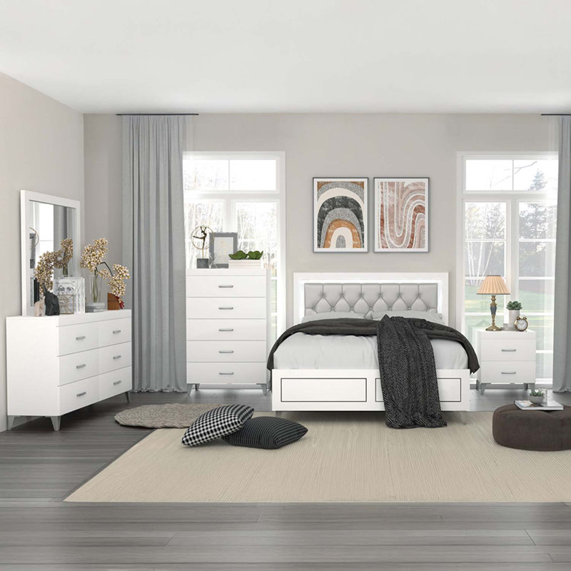 Commode 6 tiroirs Casilda, finition blanche