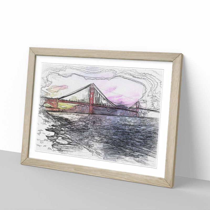 Golden Gate Bridge in San Francisco - Picture Frame Graphic Art Print, 62cm H x 87cm W x 2cm D, Oak Framed