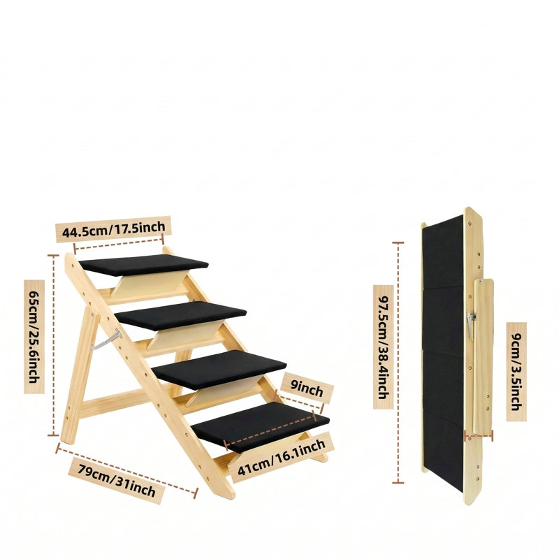 Rampe pour animaux de compagnie pliable en quatre étapes pour petits et grands chiens, finition noire