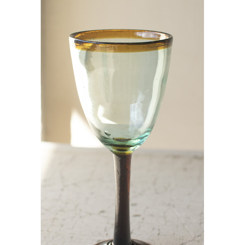  Recycled Wine Glass with Amber Rim Decorative Drinkware