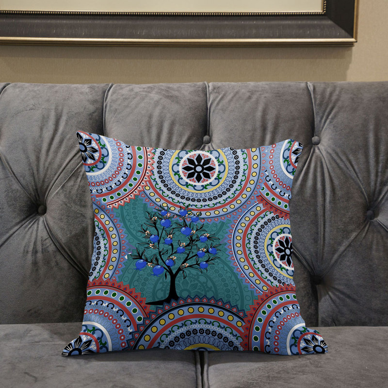 Housse et insert de coussin décoratif en polyester, 16 po x 16 po, Bleu/rouge