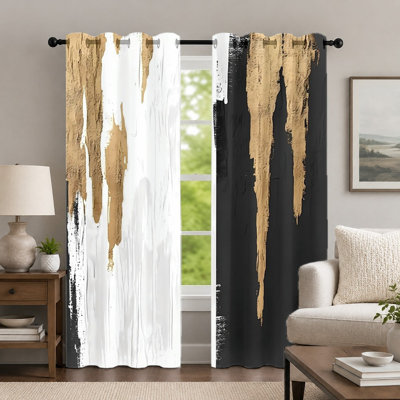 Lot de 2 rideaux blancs à motifs métalliques, panneaux de fenêtre de style artistique contemporain, rideaux minimalistes à œillets imprimés avec texture brossée métallique, décoration de fenêtre pour chambre et salon