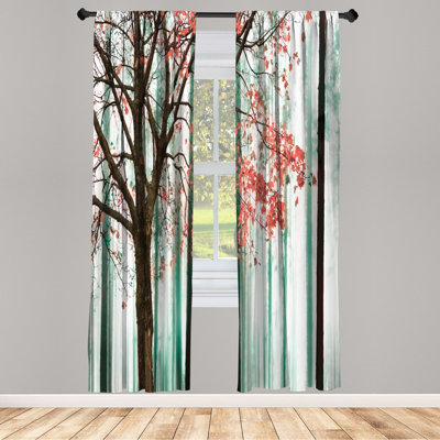 Microfiber Floral Semi-Sheer Rod Pocket Curtain Panels