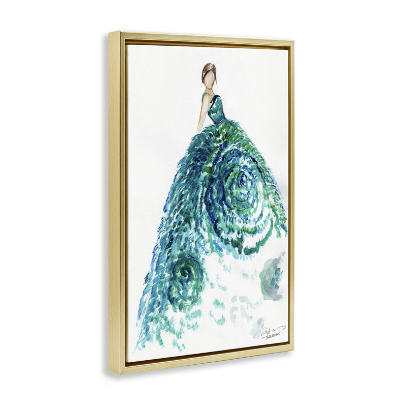 «Blossom Impression Ballgown Floater», art par Texturetones, H 25 po x l 17 po, Cadre flottant métallique doré