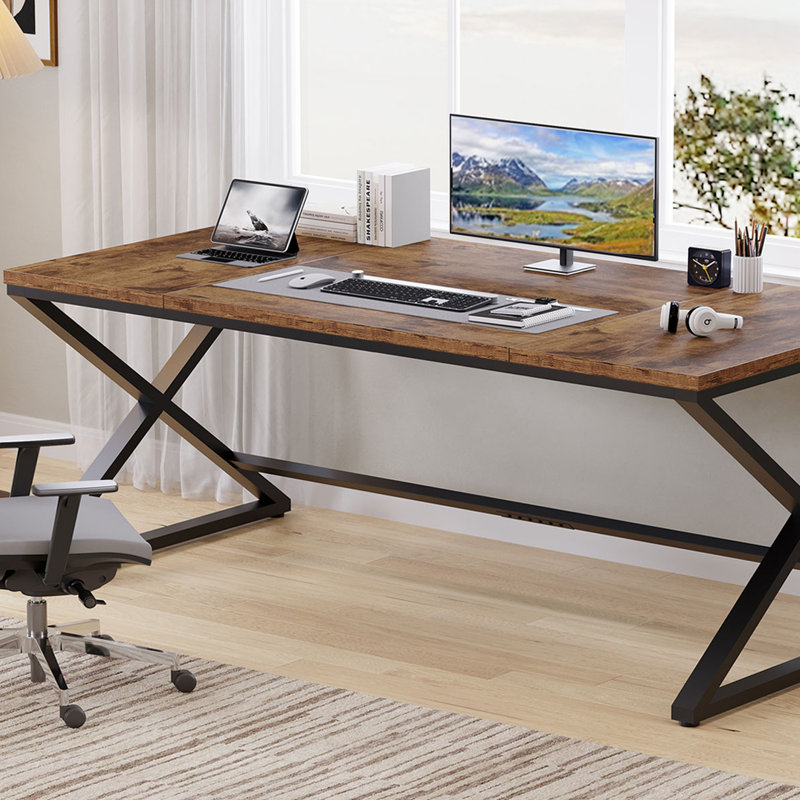 Writing Desk,Industrial Wood Metal Work Desk for Writing Study, Rustic Brown/Black