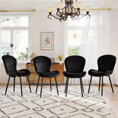 Set Of 4 Comfort Upholstered Leather Dining Chairs