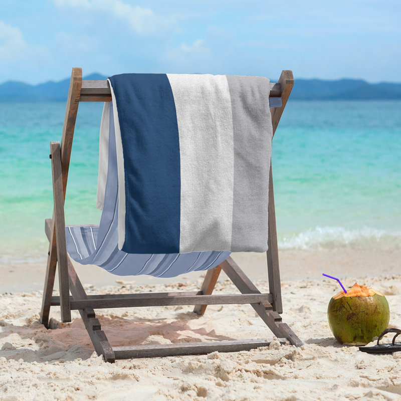 Cotton Blend Lightweight Beach Towel, Navy Blue/White/Cool Gray
