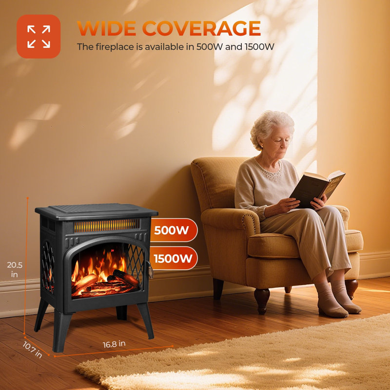 "17" Electric Fireplace Heater With Remote – Cathedral Design, Customizable Flame & Log Colors, Adjustable Brightness/heat, Overheat Protection (beige)