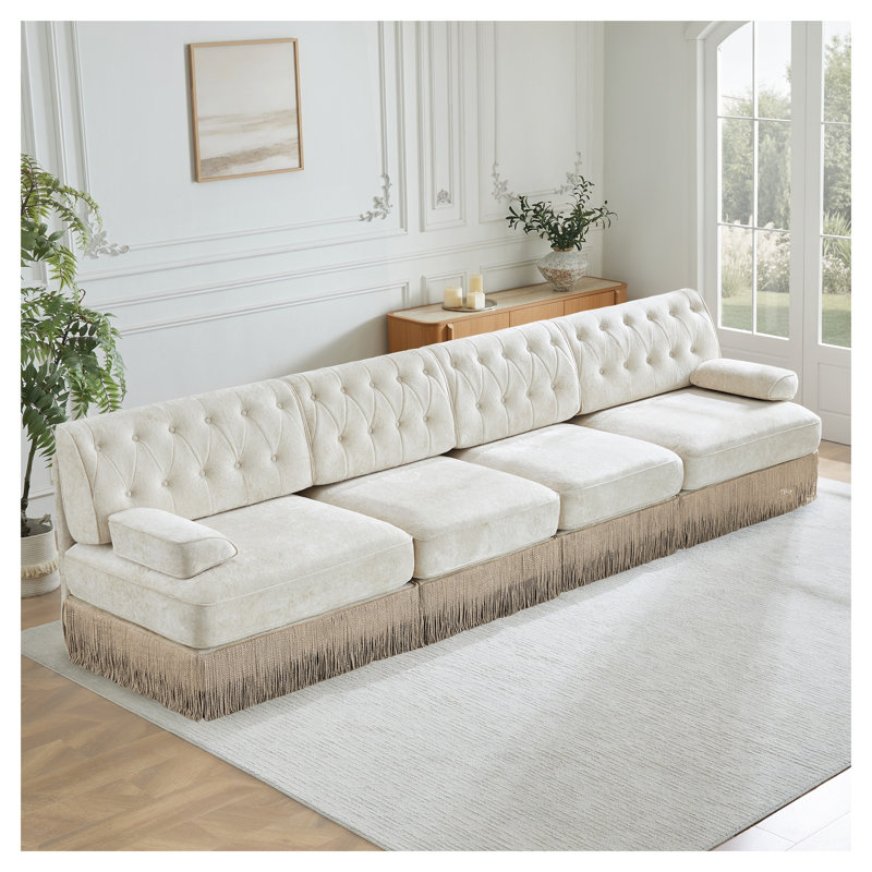 Canapé modulaire capitonné à boutons Chesterfield, Beige Velvet