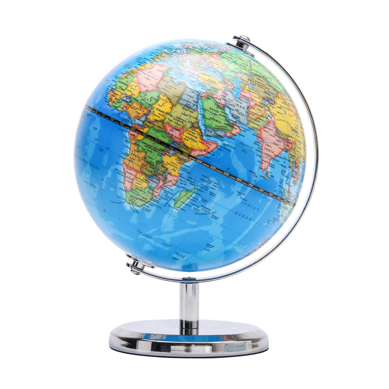 Exerz World Globe Political Map - Educational Globes Geographic - Stainless Steel Arc And Base - School Home