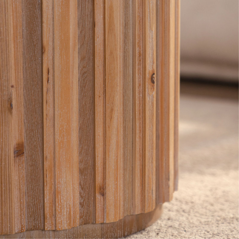 Ensemble de 2 tables basses gigognes rondes 19,7 "+ 27,5", tables d'appoint en bois de noyer avec lattes verticales, tables d'appoint rustiques de style campagnard pour le salon