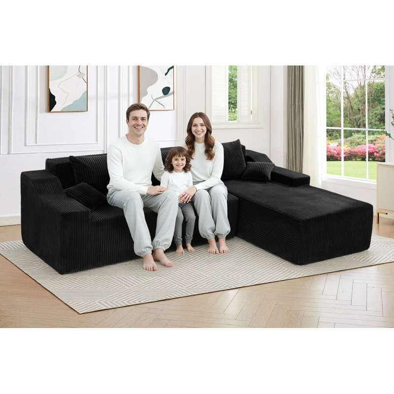 Canapé modulaire convertible en L 101 po, Orienté à droite, Noir