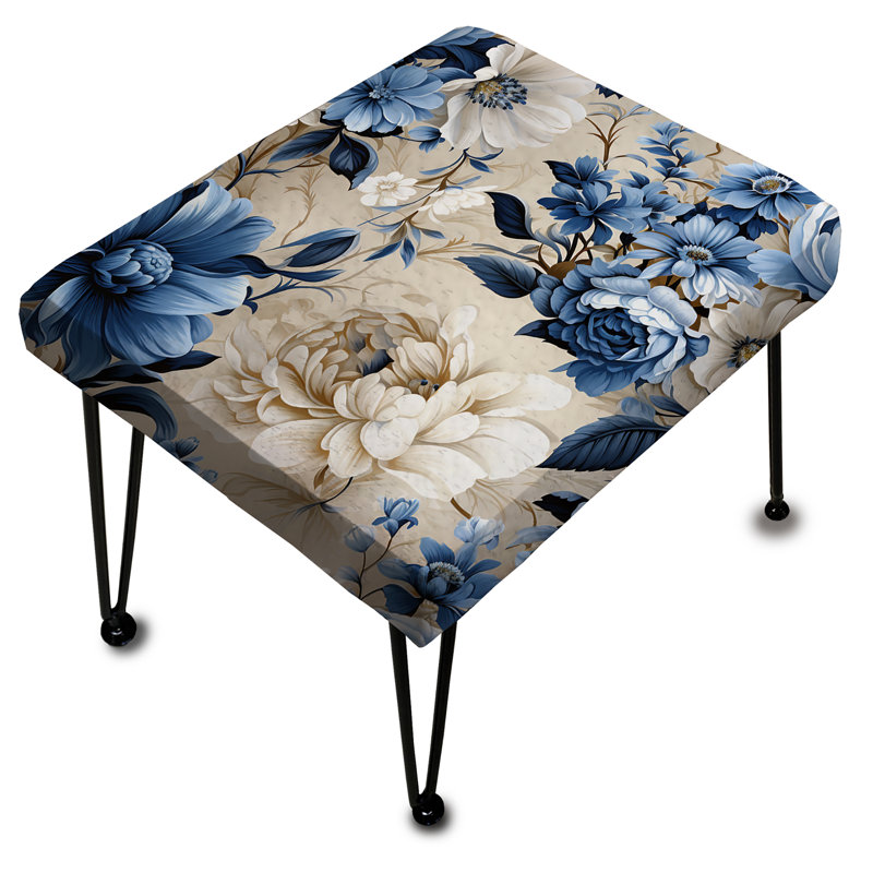 Cobalt Blue Floral Bouquets Victorian Pattern - Floral Rectangle Ottoman