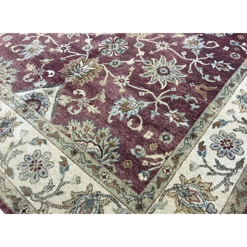 Tapis rouge et ivoire noué à la main de haute qualité