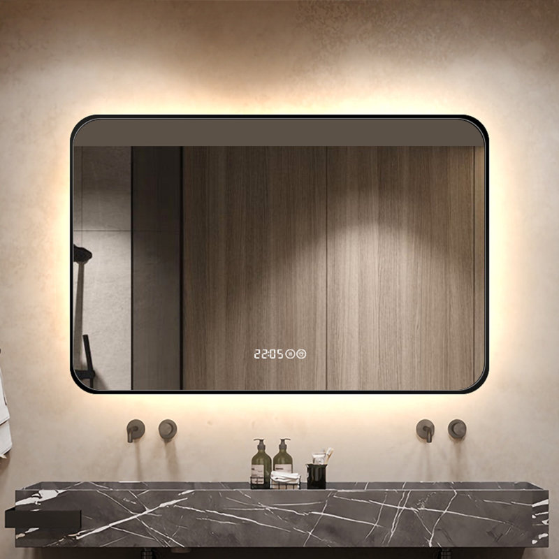 black frame wall mirror with rounded corners vanity mirror bathroom mirror with lights