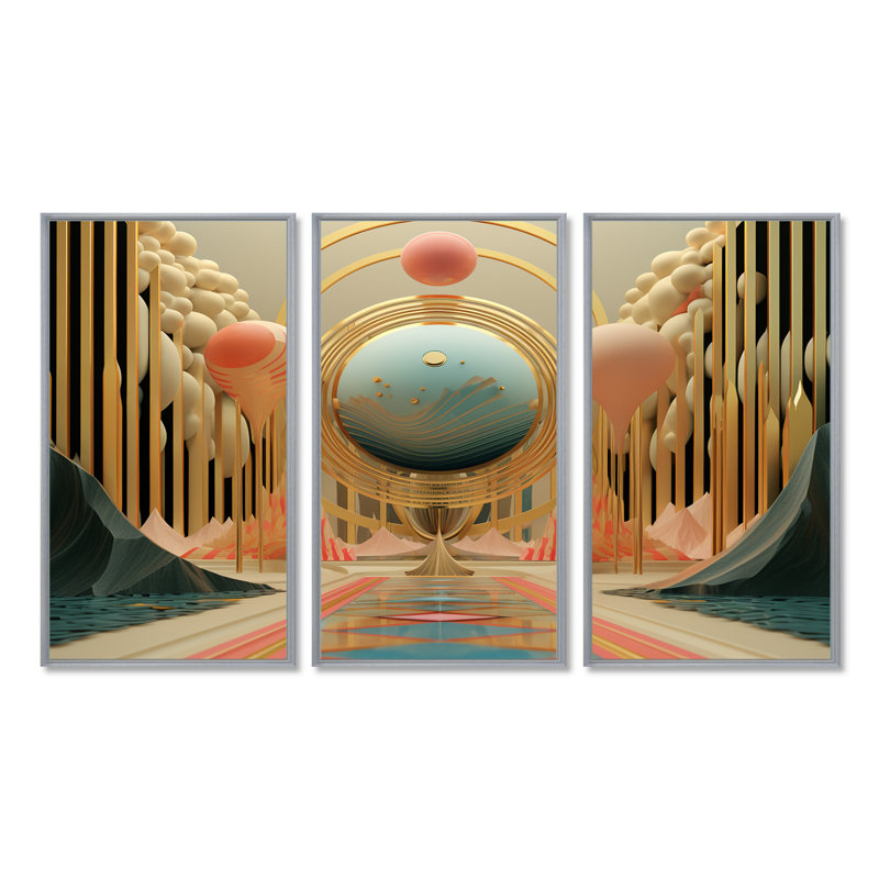 Ensemble de salon Art mural, Cadre argenté flottant, H 32 po x l 48 po x P 1 po