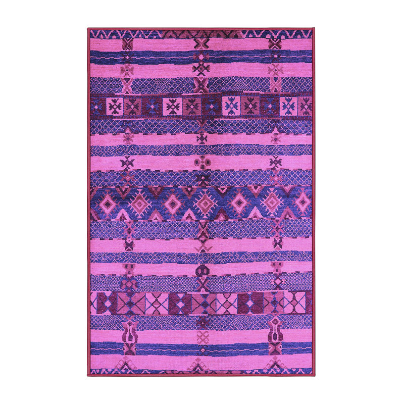 Tapis mauve lavable à la machine Mid-Century Modern 741, Rectangle 7 pi x 10 pi