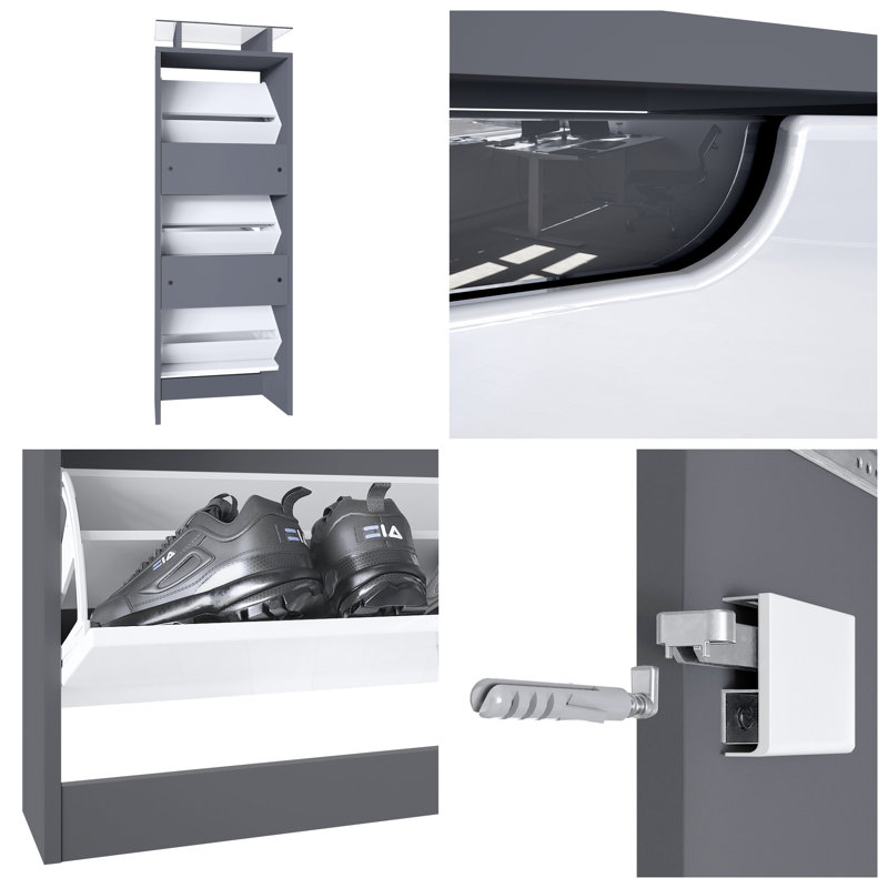 12 Pair Shoe Storage Cabinet, Anthracite and cream