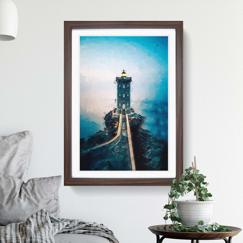 Lighthouse in Le Conquet France in Abstract - Picture Frame Graphic Art Print, Walnut Framed, 87cm H x 62cm W x 2cm D