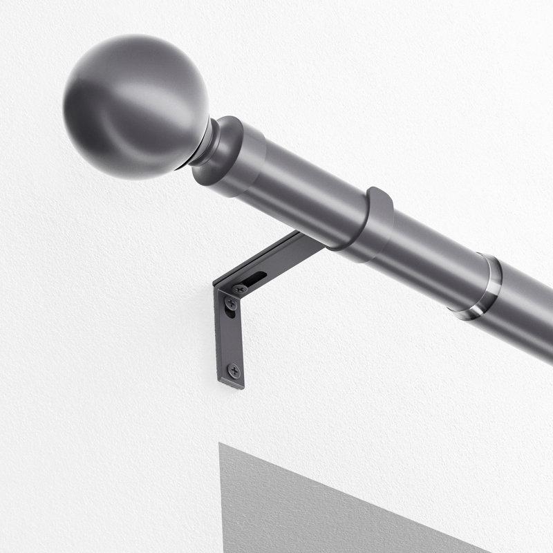 Steel Adjustable 2.5cm Single Curtain Pole, Charcoal, 6cm H x 210cm W x 13cm D