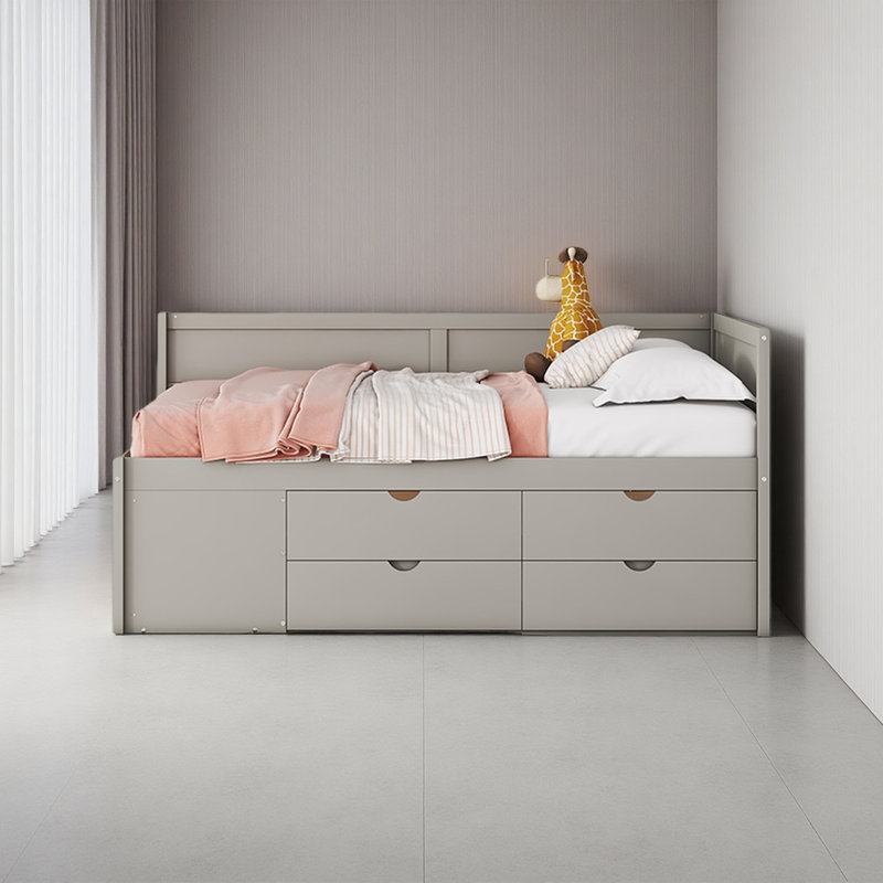 Daybed With Drawers And Shelves, Gray, Full