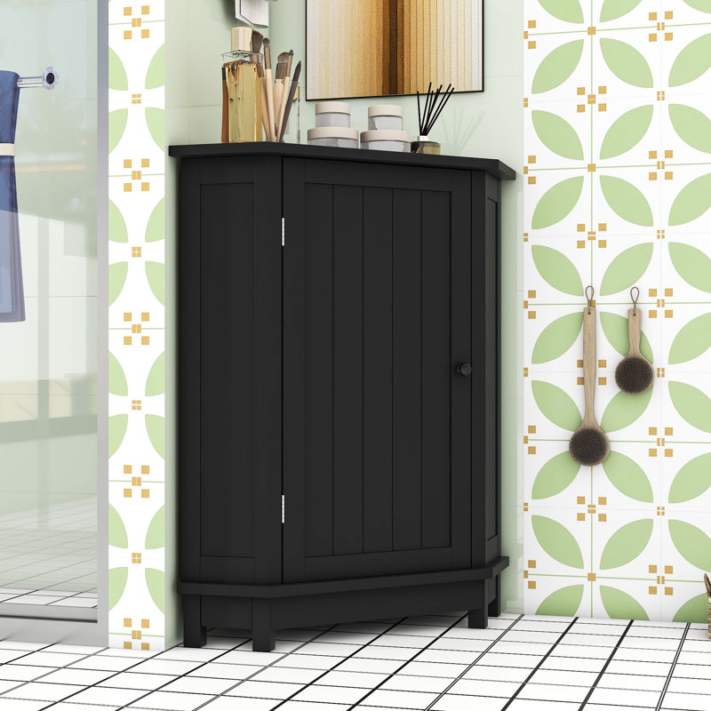 Triangle Corner Storage Bathroom Cabinet with Adjustable Shelf, Black