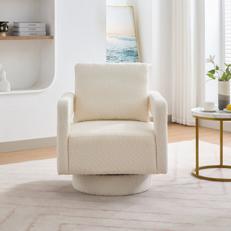 Fauteuil d'appoint pivotant à dossier creux et accoudoirs l 29,12 po, Polyester beige