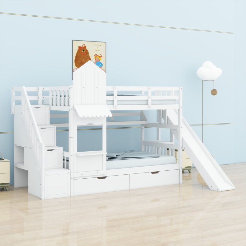 Lit superposé de style château, Lit simple, Blanc