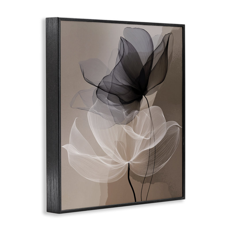 Fleurs vaporeuses sur toile giclée marron, création d'Annabelle Hall, H 20 po x l 16 po, Giclée encadrée noir minuit