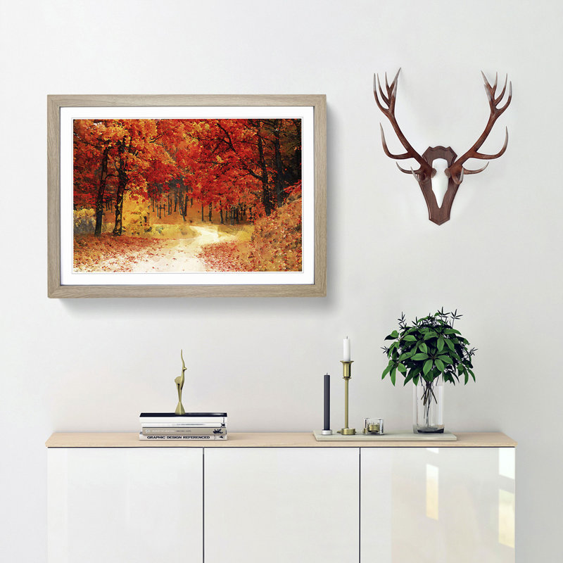 Path Through the Forest at Autumn in Abstract - Framed Print, 62cm H x 87cm W x 2cm D, Oak Framed