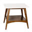 Table de bout avec base en pacane et plateau blanc, tablette de rangement, assemblage requis, base à finition haute de 22 po, plateau et 24 po x 24 po