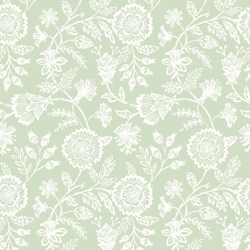 Evelyn Trail - Soft Petrol 10m Wallpaper, Green Floral