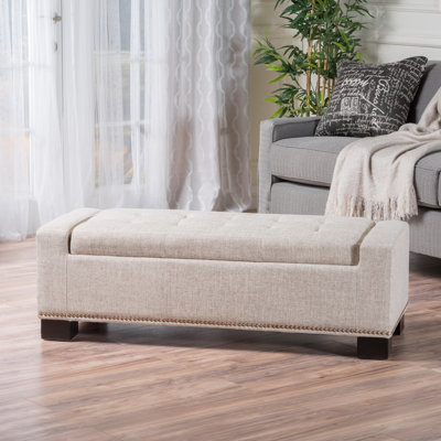  Banc repose-pieds clouté, coffre de rangement capitonné avec plateau relevable, sièges élégants et rangement polyvalent, blé