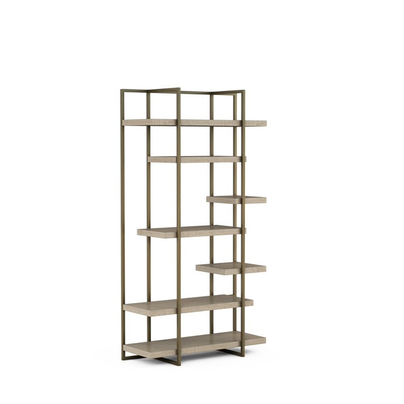 Shale and Bronze Metal Frame Etagere Bookcase