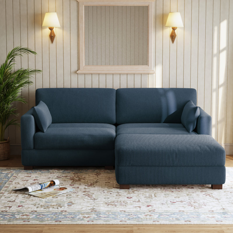 3 Seater Corduroy Corner Sofa , Navy Corduroy