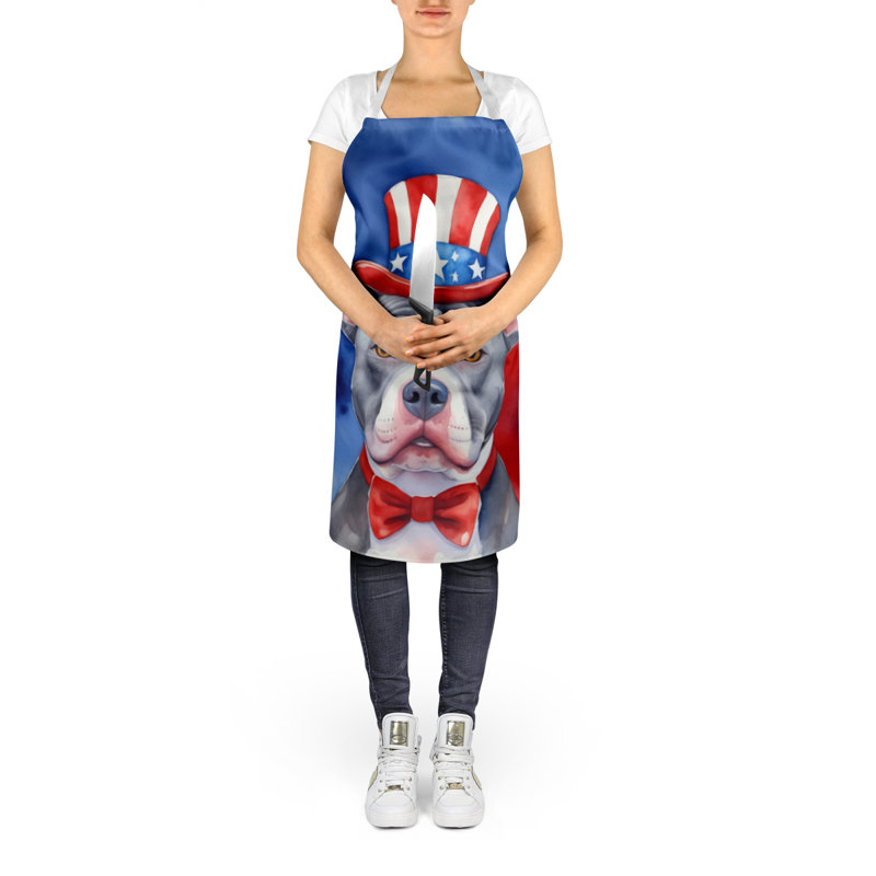 Patriotic American Apron, Gray/White Pit Bull Terrier