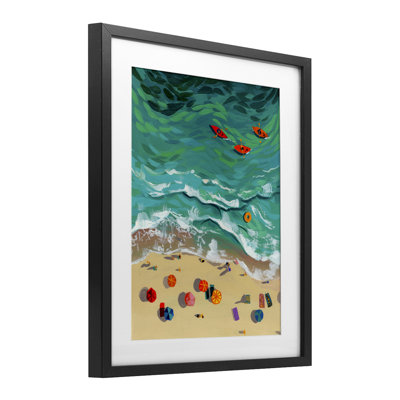 Three Kayaks in Turquoise Waves, reproduction encadrée sous verre, conception de Brook Page