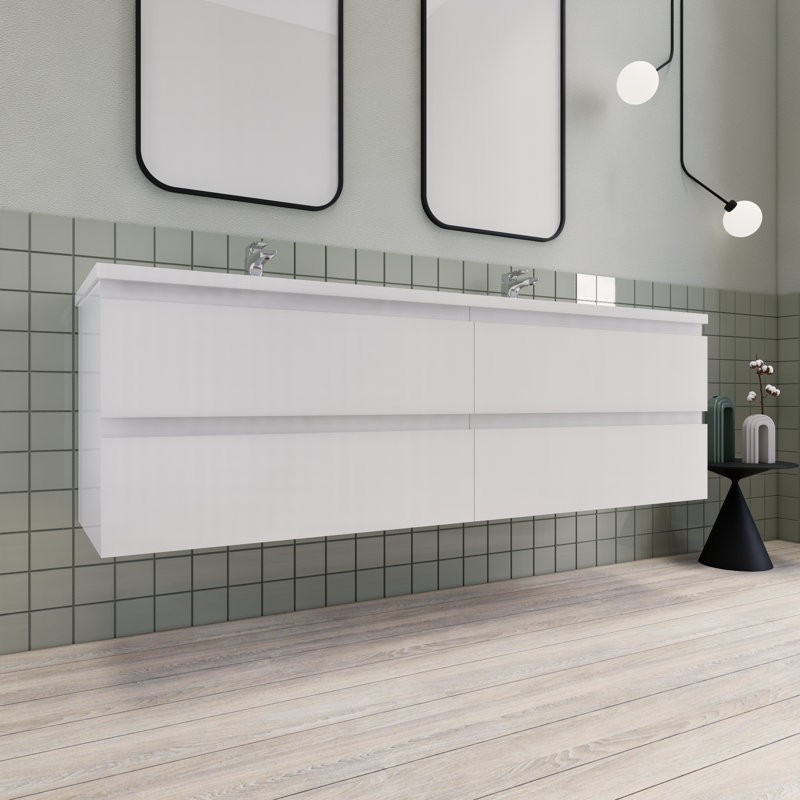 Alcester 71'' Double Bathroom Vanity with Resin Top, Gloss White