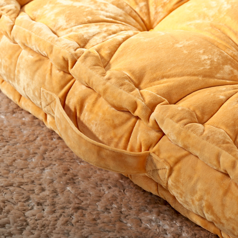 Belia Yellow Velvet Square Floor Pillow with Handle