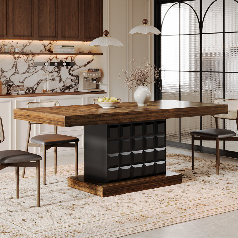 63'' Dining Table for 4-6, Modern Rectangular Dining Room Table with Geometric Relief