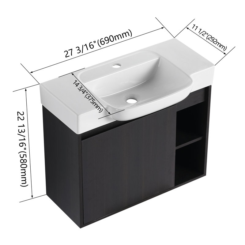 Meuble-lavabo flottant 28 "Slimbay (RTA), Noir, 28"