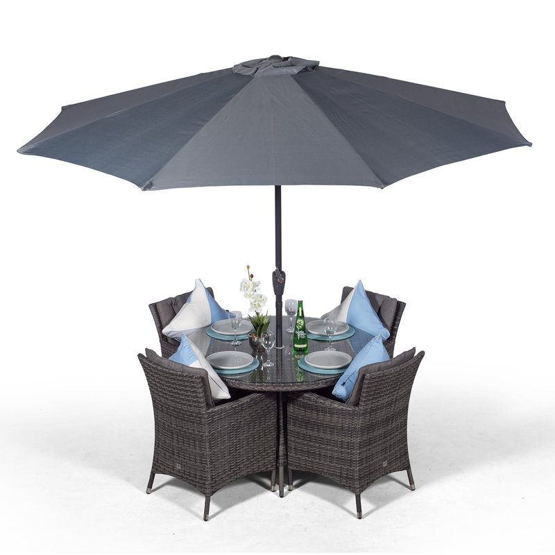 Karcher 4 - Person Patio Dining Set Umbrella Hole Included Round Table with Cushions Included