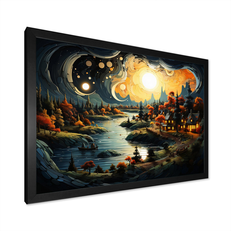 " Peach Lakehouse Journey Begins II ", Black Single Picture Framed, 24" H x 32" W x 1" D