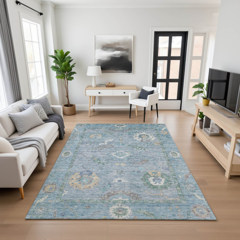 Premium Machine Washable Mayfield AMF2229 Global Rug, Sky, 5' x 7'6"
