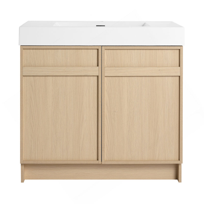 Meuble-lavabo sur pied 36 po avec lavabo en résine blanche et 2 portes d'armoire à fermeture en douceur (, 36"