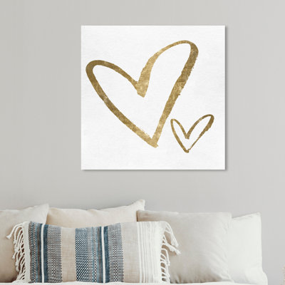 Cœurs dorés, "Modern Love Strokes Glam Gold" - peinture sur toile