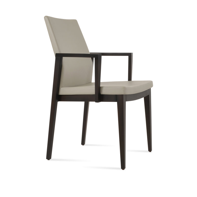 Fauteuil Pasha, Cuirette gris pâle, Wengé